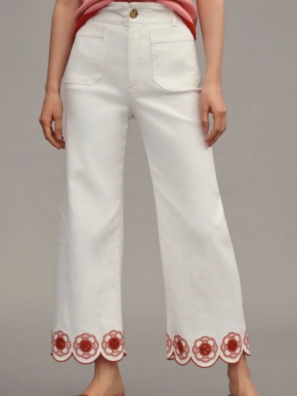 Anthropologie Maeve The Colette Cropped Wide Leg Jeans Scalloped NWT Size 29P